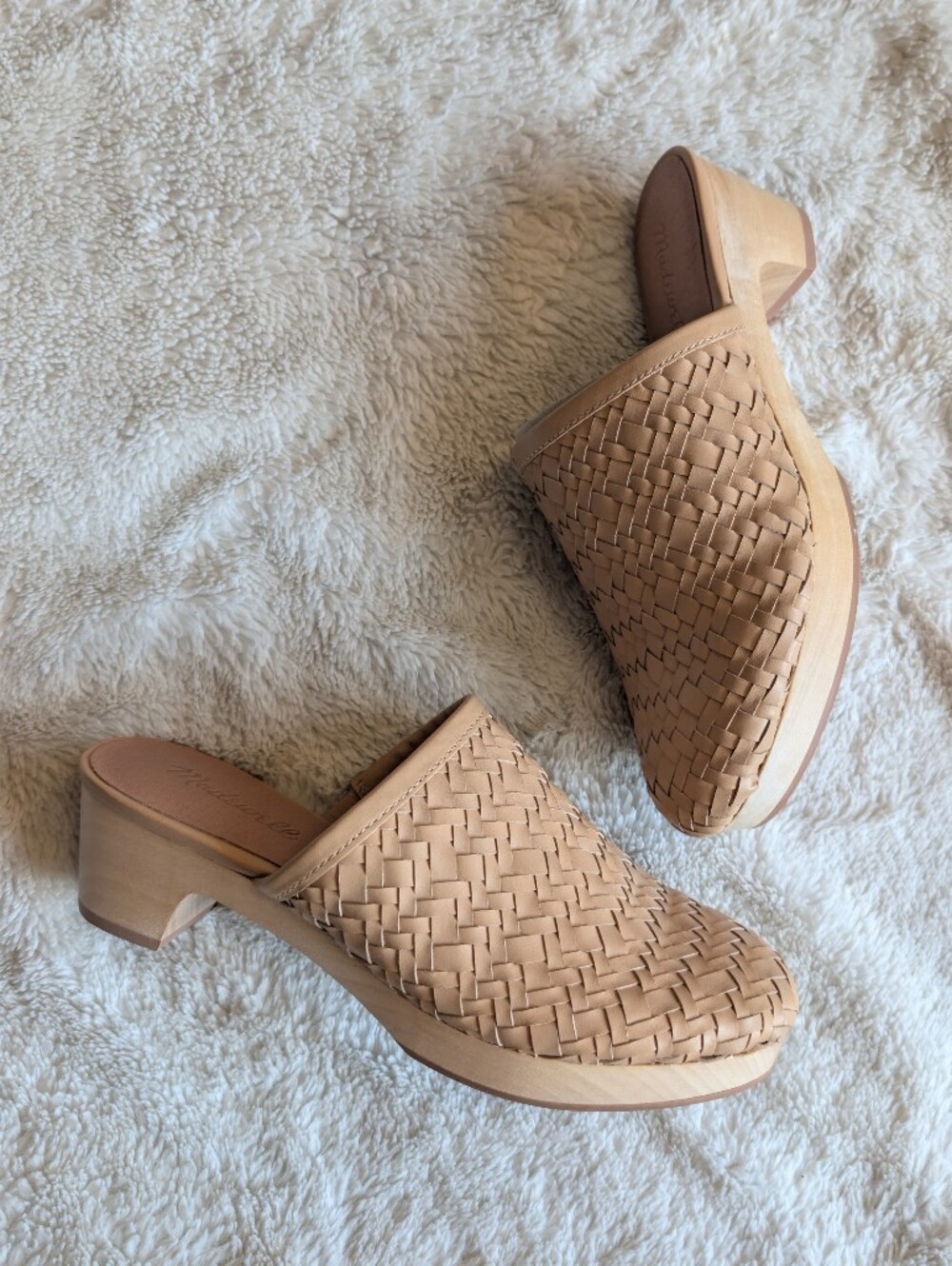 Madewell Woven Tan Leather Mule Heels Clogs - Women 7.5